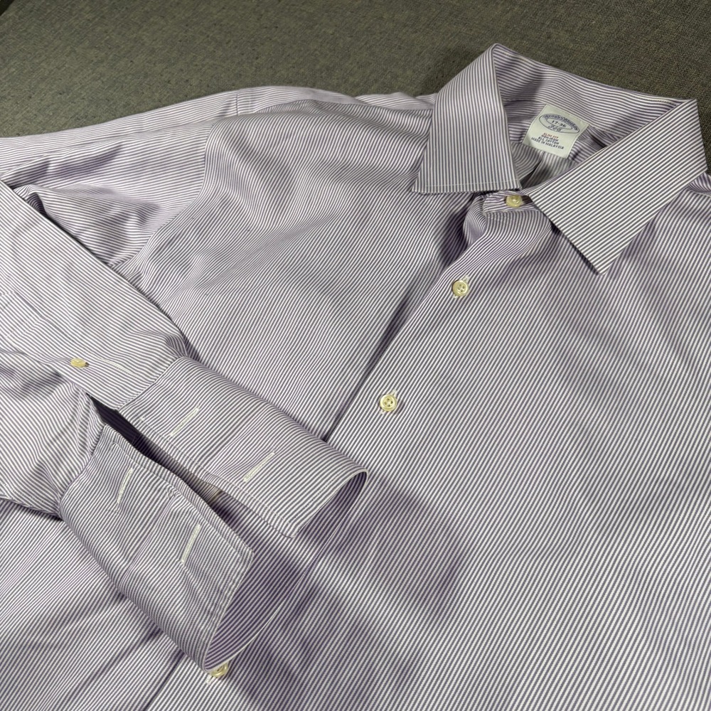 Brooks Brothers 346 Dress Shirt Mens 17-36 Purple White Stripe Slim Fit Non-Iron